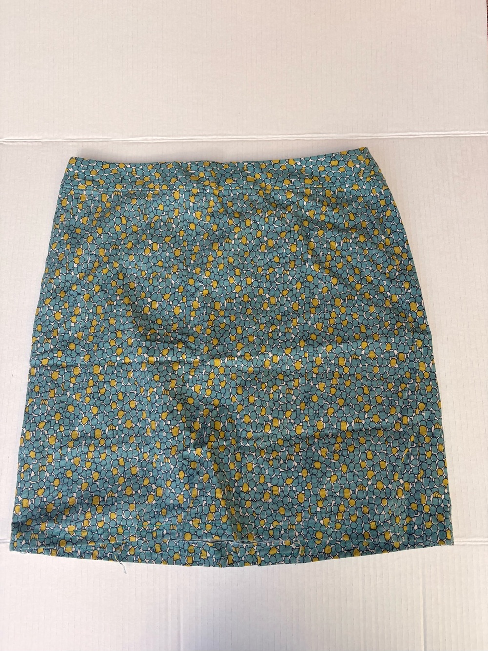 Talbots Teal Mini Skirt with Yellow and White Floral Dots